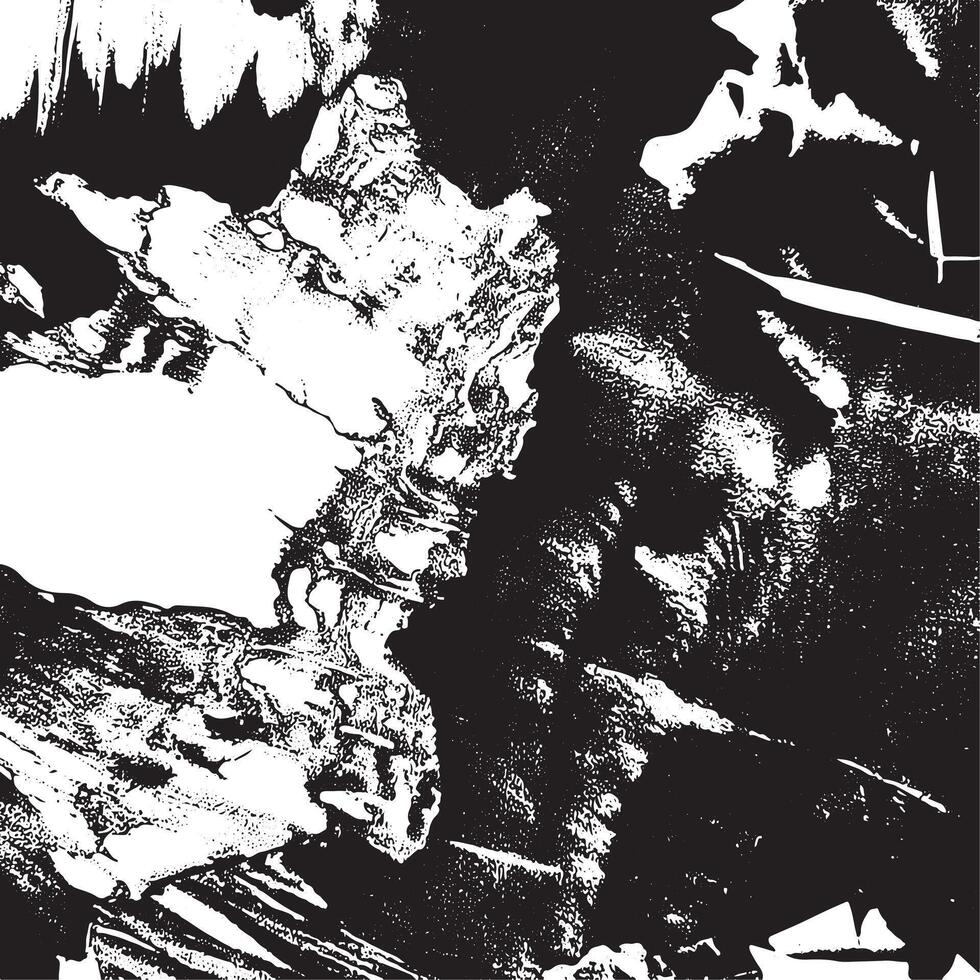Rough abstract black and white texture with organic cracks and gritty surface details, ideal for grunge backgrounds, album art, posters, overlays, and digital compositions. vector
