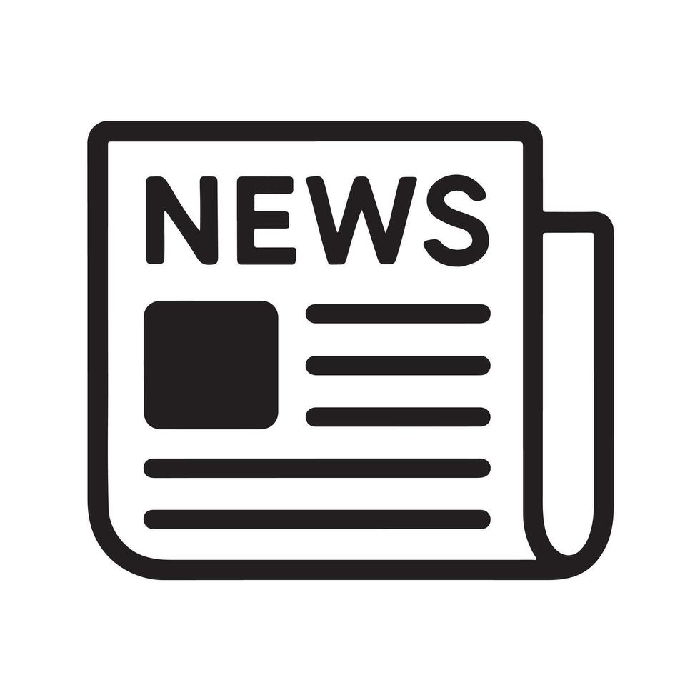 Minimal black and white newspaper icon with bold lines ideal for media press news articles apps websites and editorial related graphic design content vector