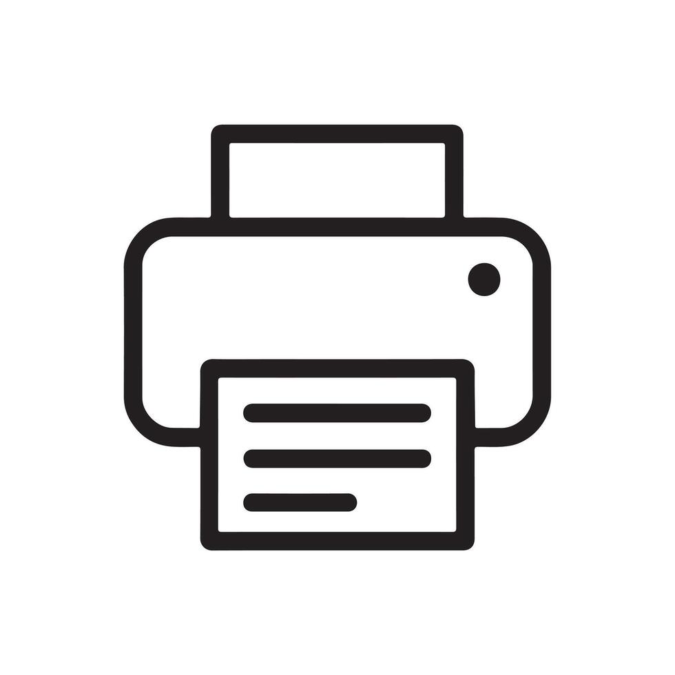 Minimal black and white printer icon with bold outline design ideal for printing office tools documents hardware technology paper media and electronic device related graphics vector