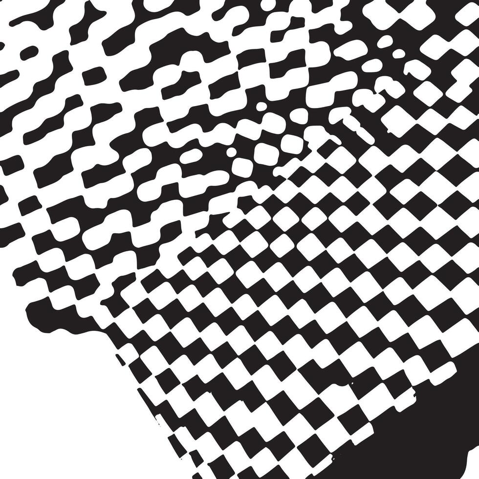 Abstract black and white background with distorted checkered pattern and warped grid shapes perfect for posters, modern art, digital design, and creative visual compositions vector