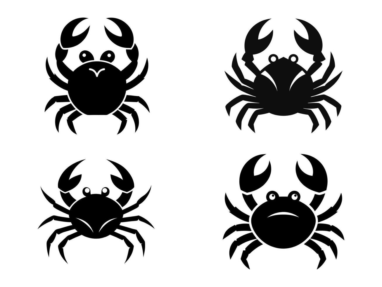 Four Different Black Crab Silhouette Icons Displaying vector