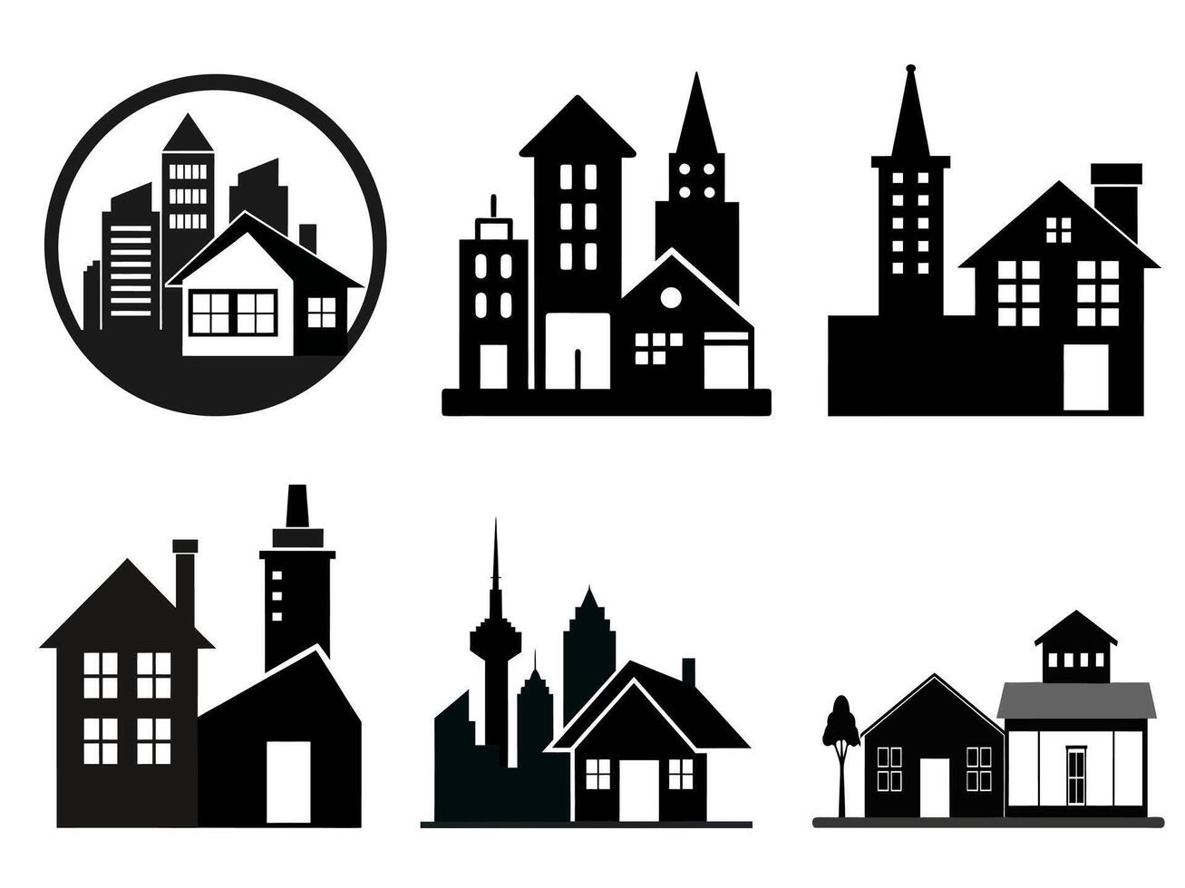 Building Icon Set. Features editable icons for building symbols, structures vector