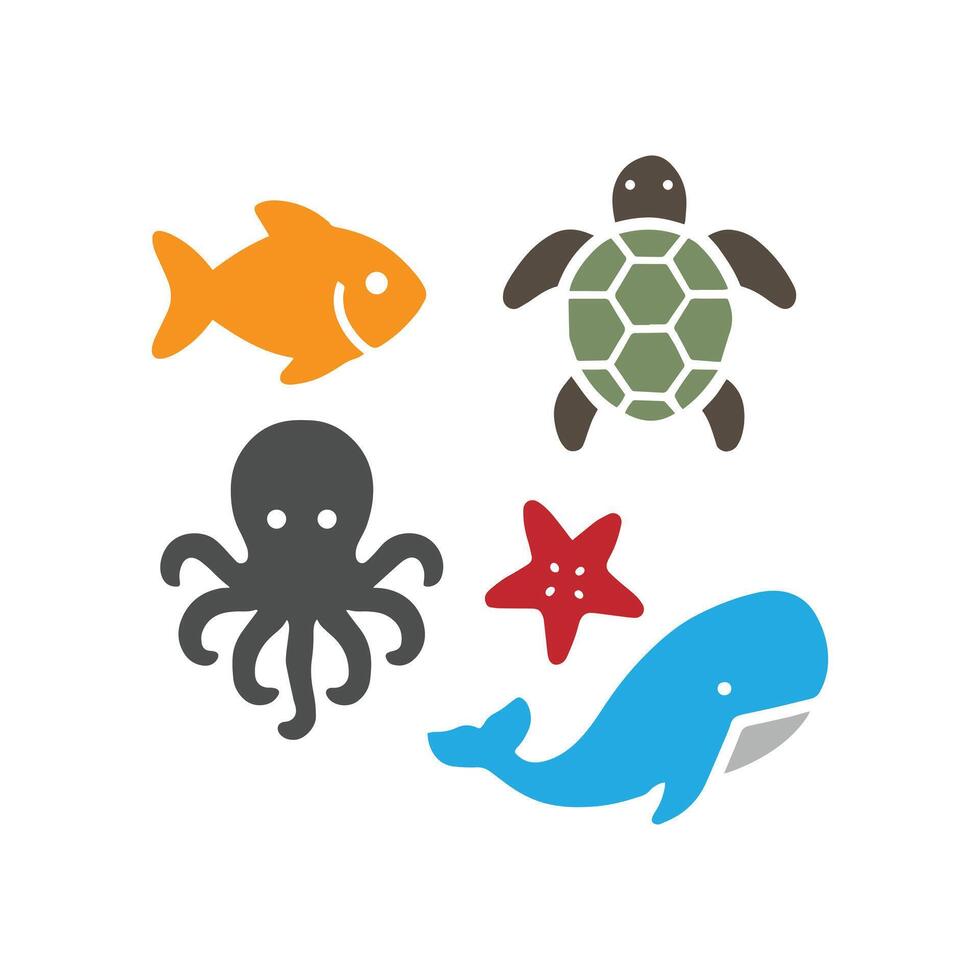 Icon set sea animal set vector