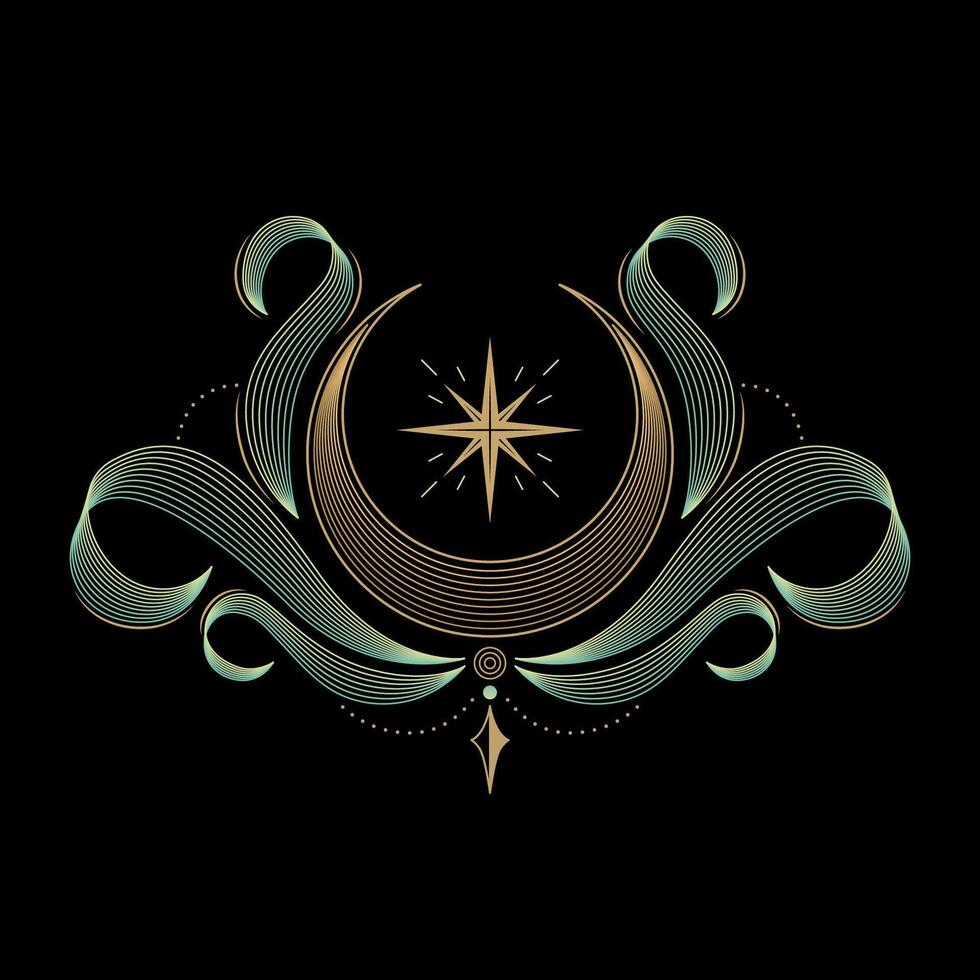 mysterious golden magical moon with green cloud logo abstract vector