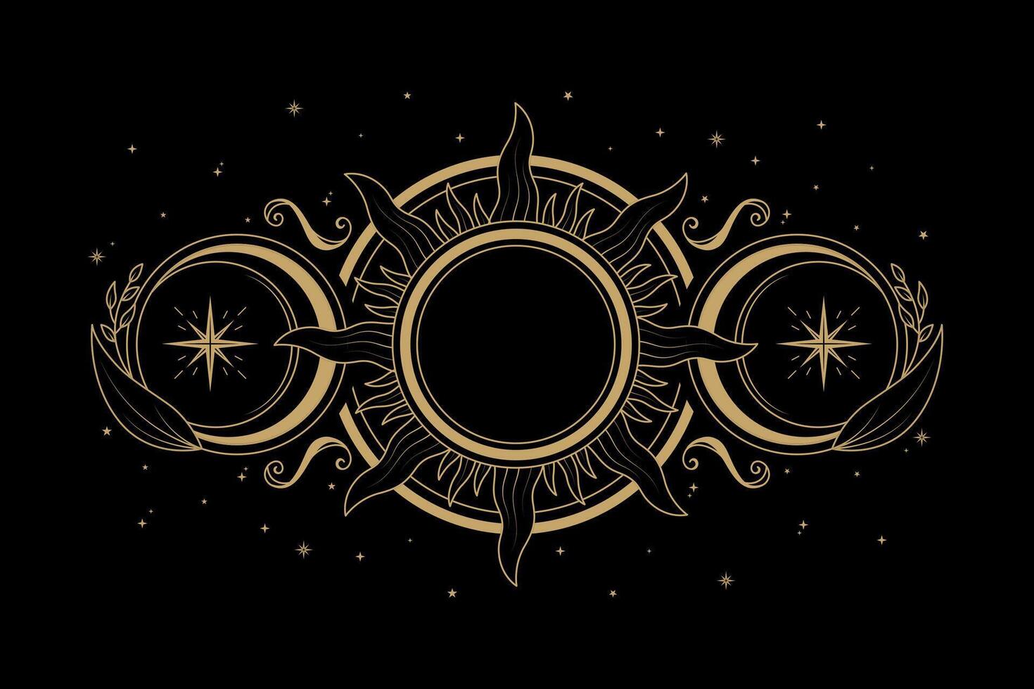 mysterious golden magical botanic sun moon logo abstract vector