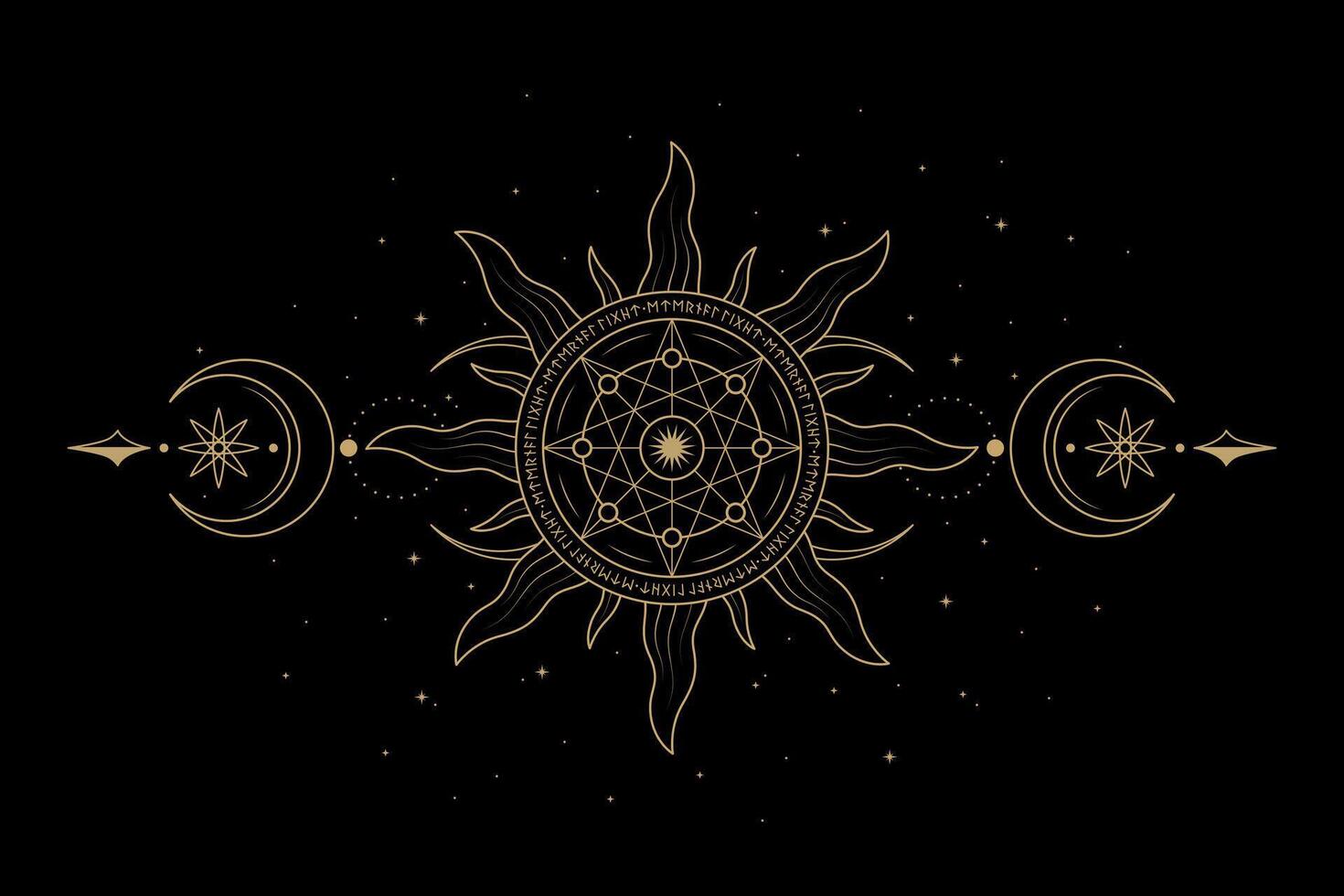 mysterious golden magical sun moon logo abstract vector