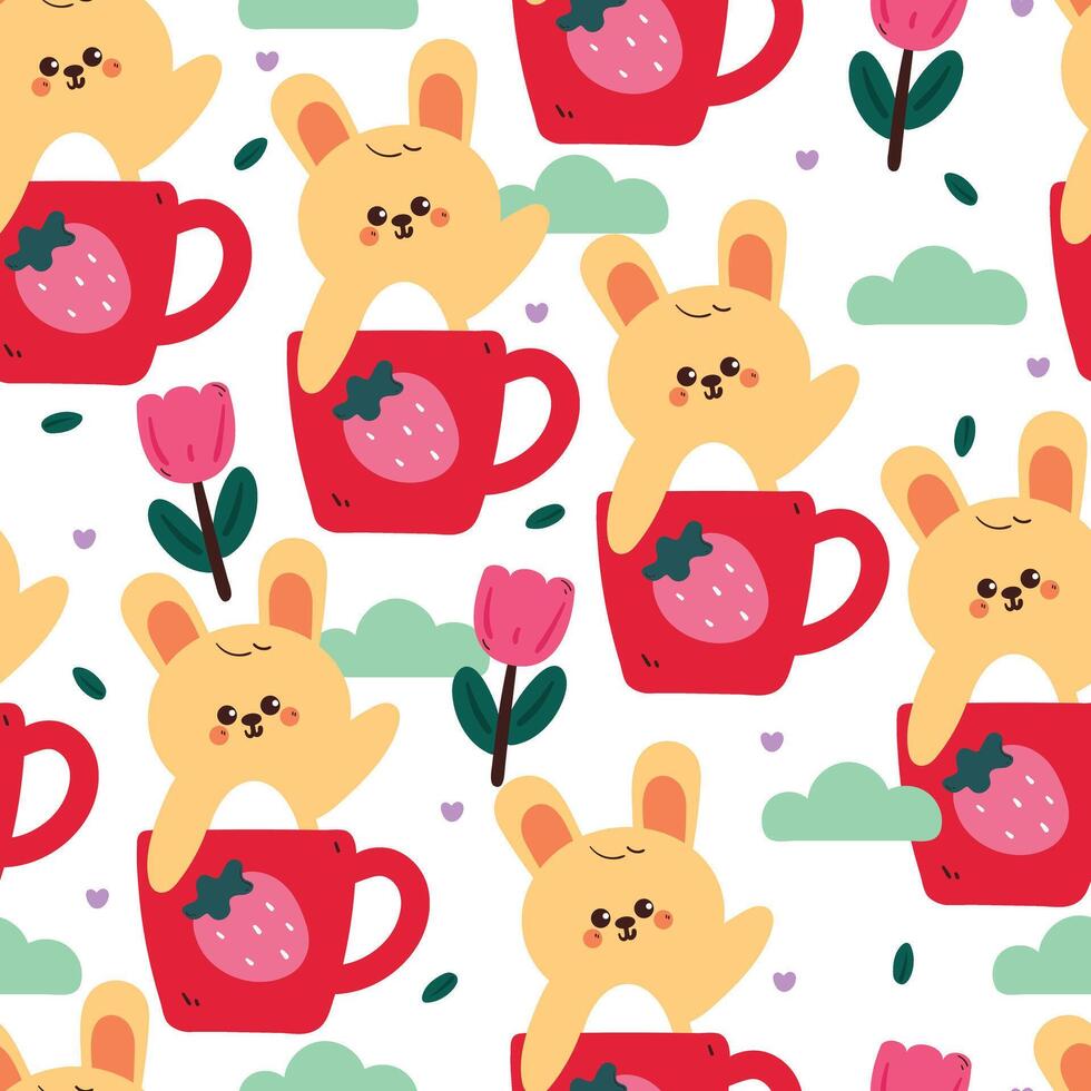 Bunnies in cups design pattern vector