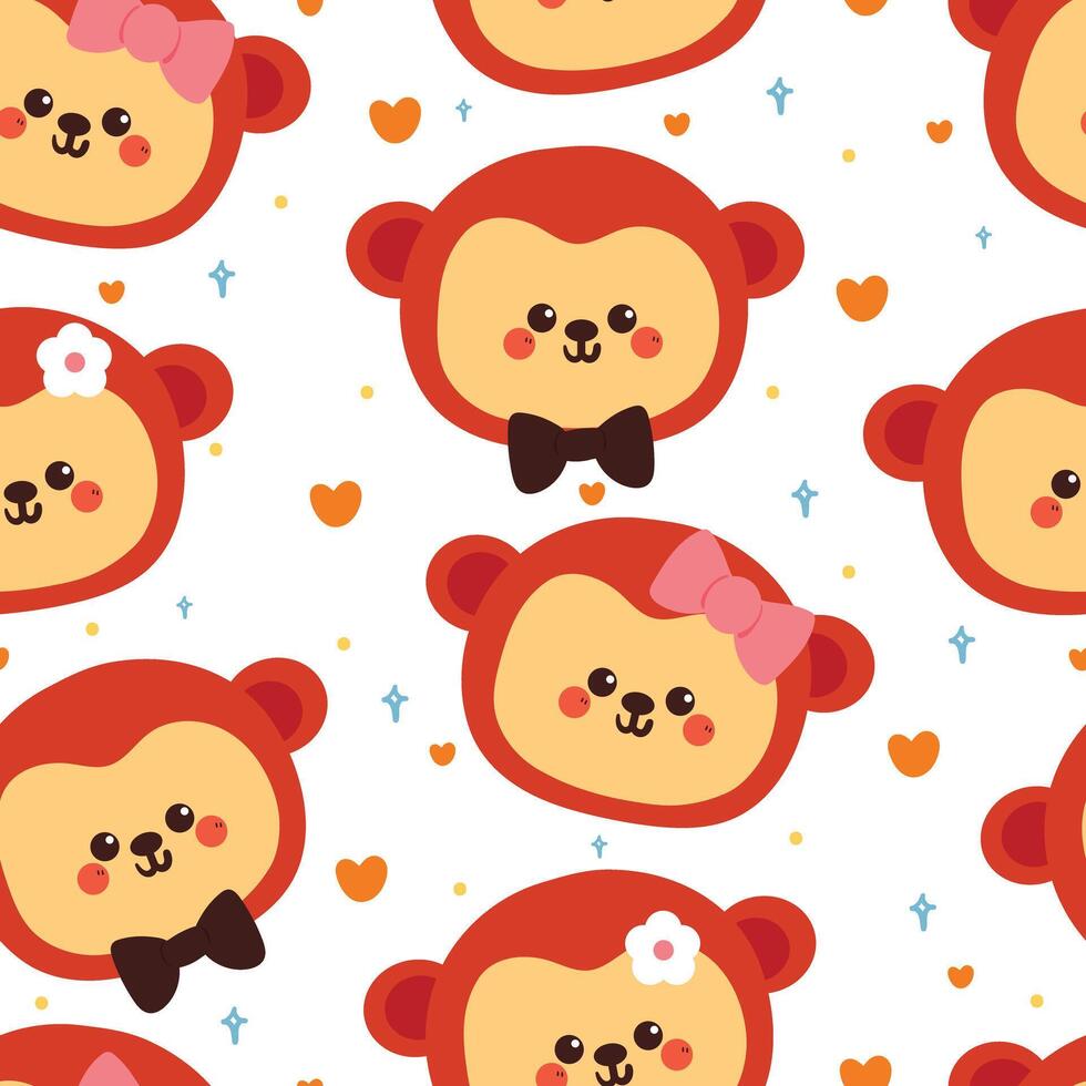 cute drawing cartoon monkey seamless pattern. animal pattern in white background for wallpaper vector