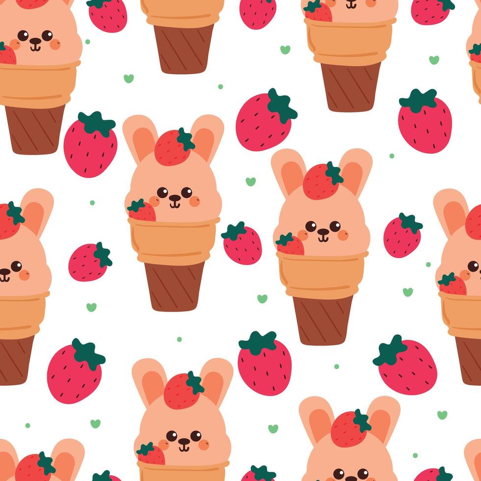 cute hand drawing cartoon bunny inside ice cream cone seamless pattern. cute animal pattern in white background for gift warp paper and wallpaper vector