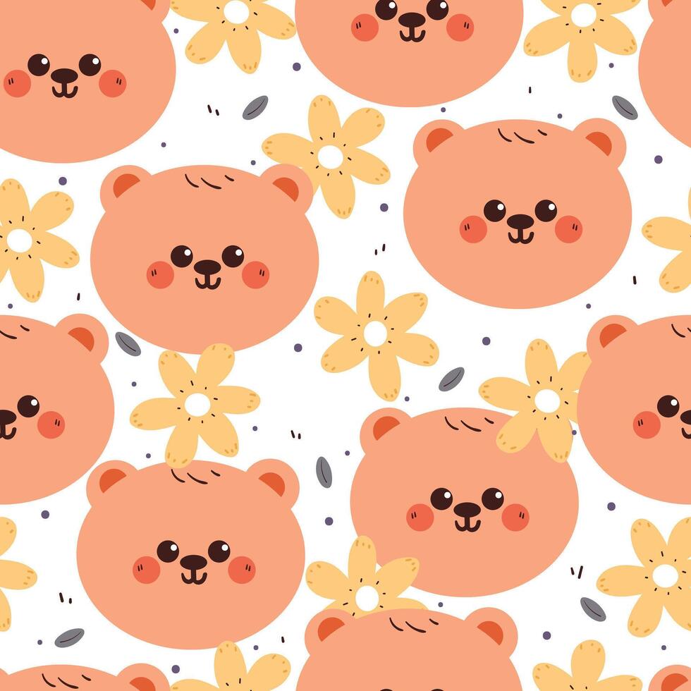 cute hand drawing cartoon bear with yellow flowers seamless pattern. cute animal pattern in white background for gift wrap paper and wallpaper vector