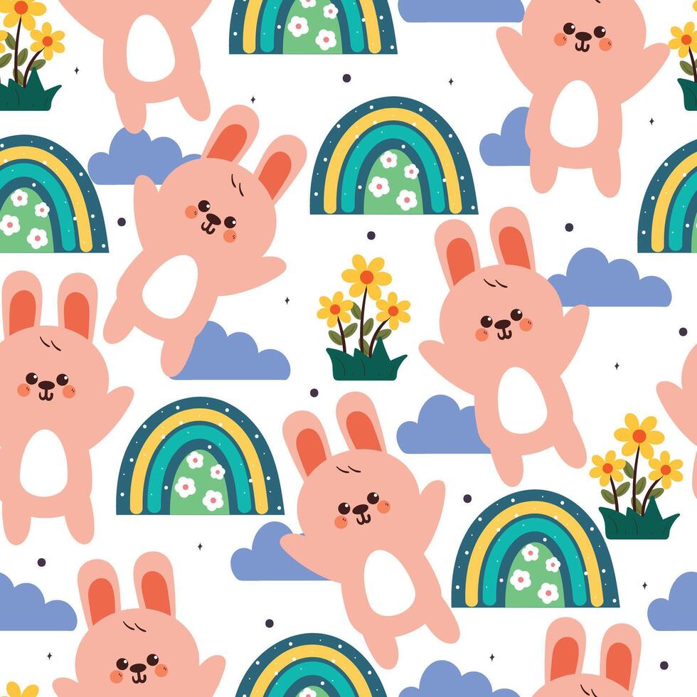 cute hand drawing cartoon bunny and sky element seamless pattern. cute animal pattern in white background for gift warp paper and wallpaper vector