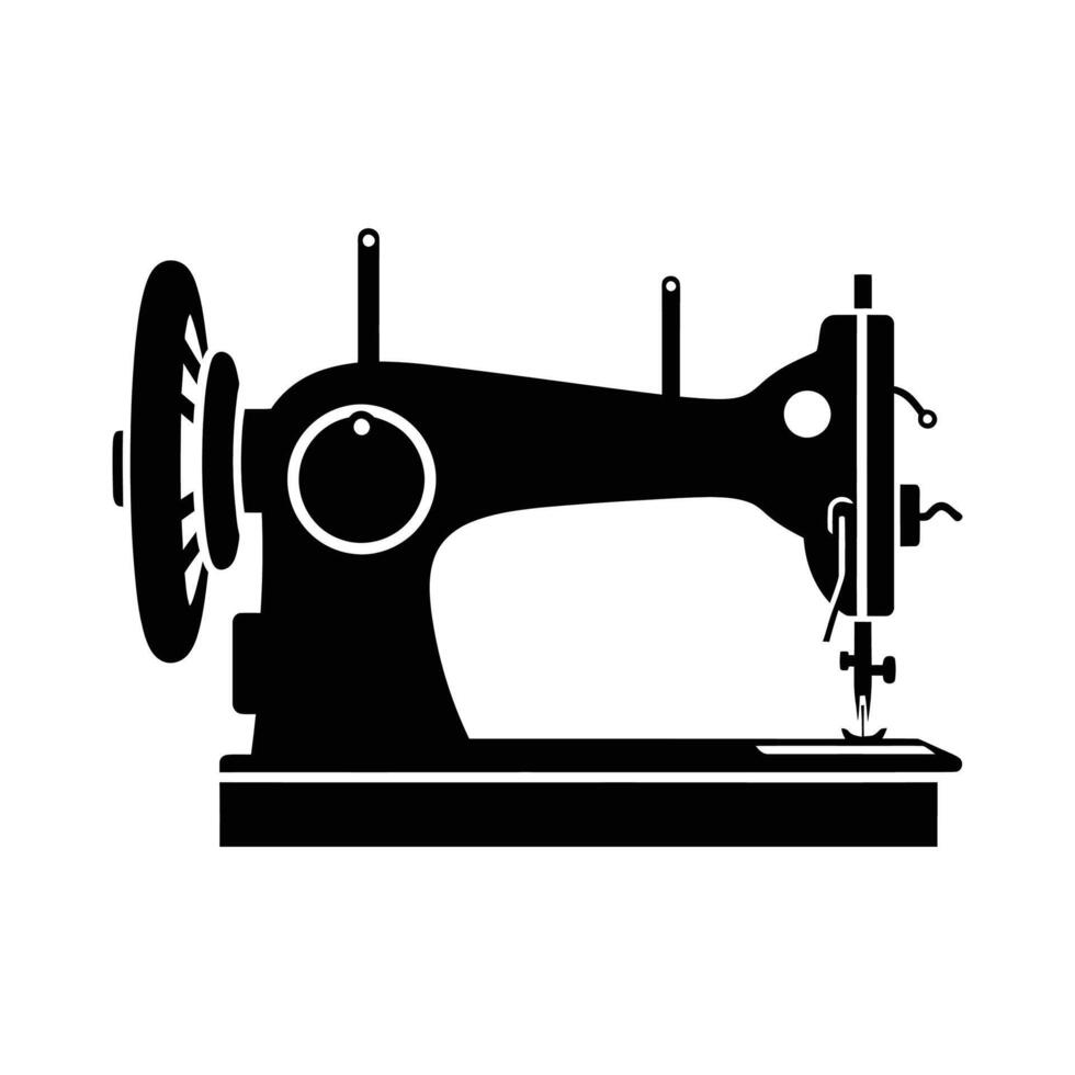 Simple Black Silhouette of a Vintage Sewing Machine. vector