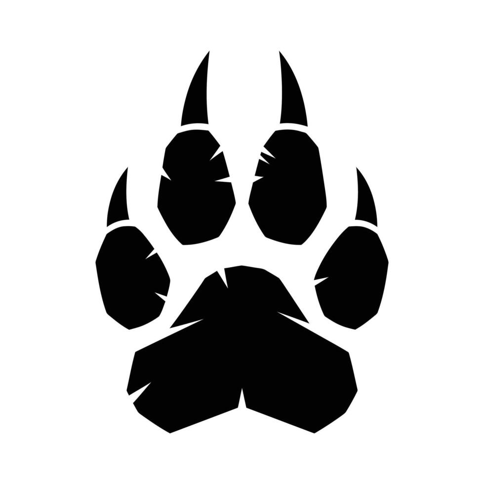 Stylized Black Big Cat Paw Print with Sharp Claws. vector