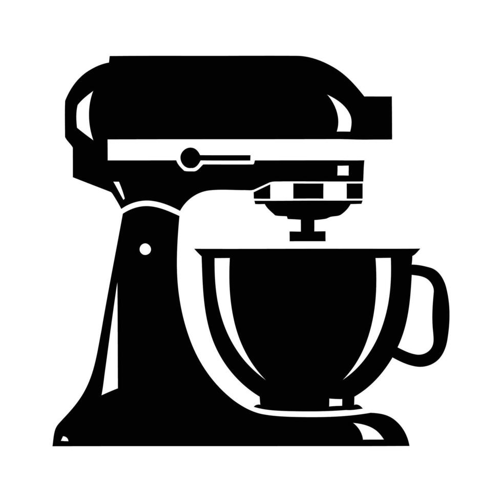 Simple Black and White Stand Mixer Silhouette Illustration. vector