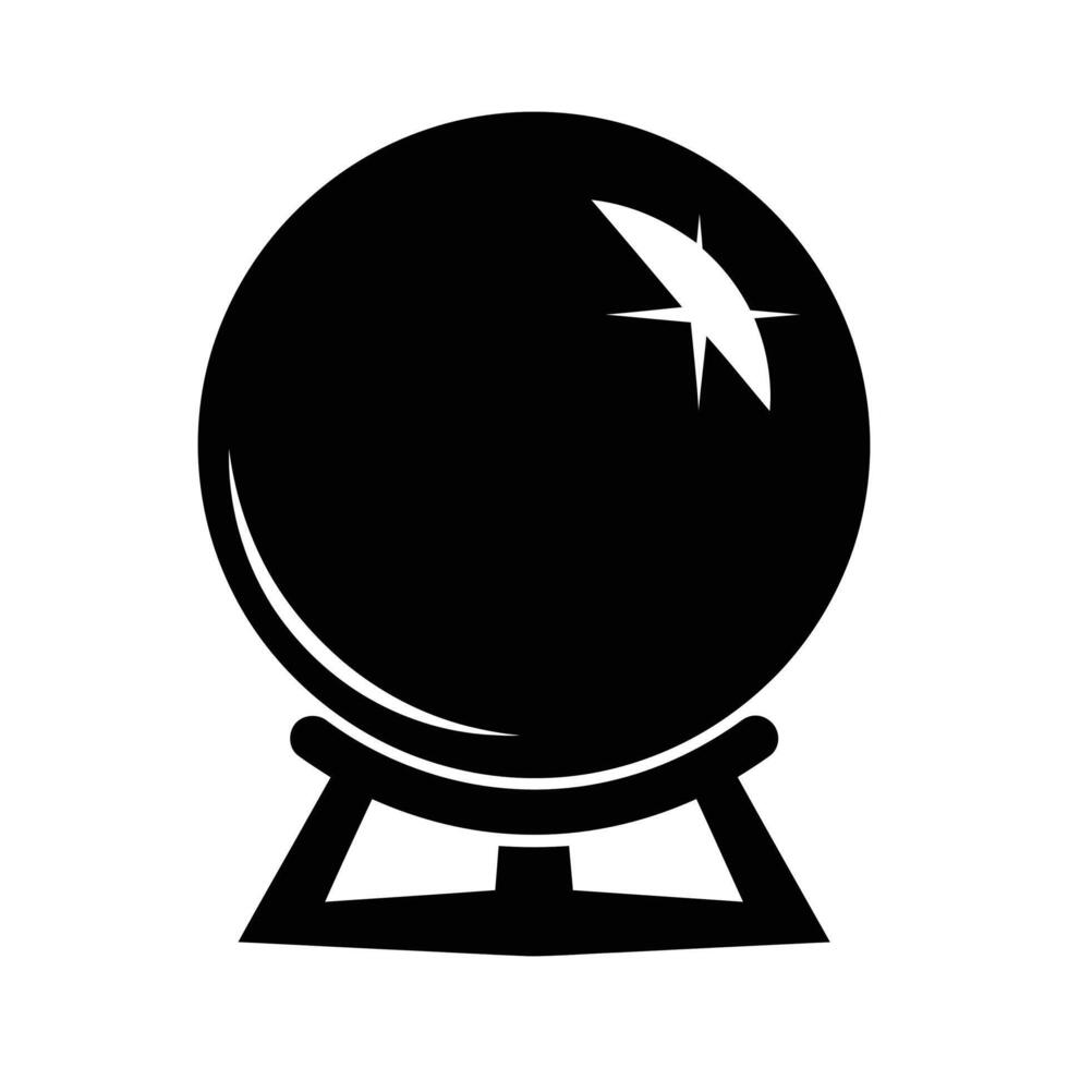 Black Crystal Ball on Stand with Starburst Detail Silhouette Style. vector