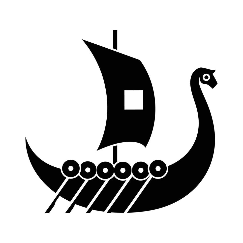 Simple Black and White Viking Longship Silhouette. vector