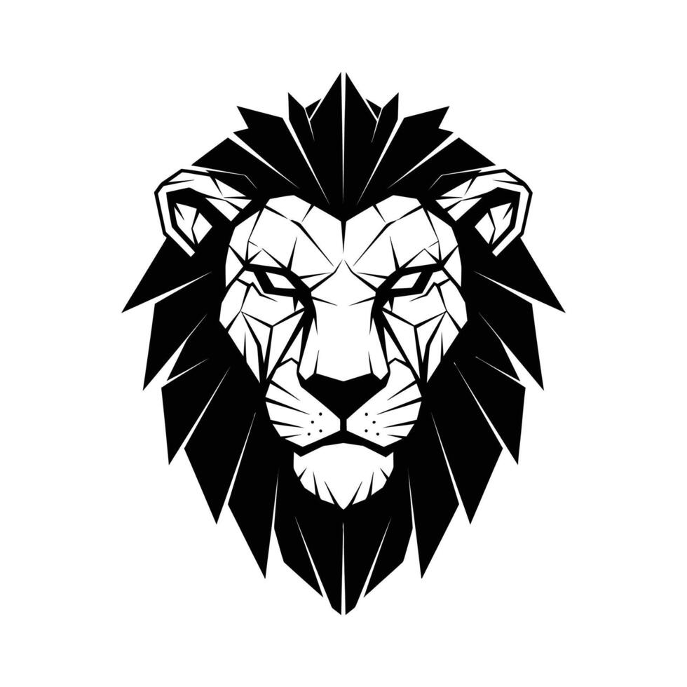 Geometric Black and White Lion Head Logo Design Bold and Powerful Symbol. vector