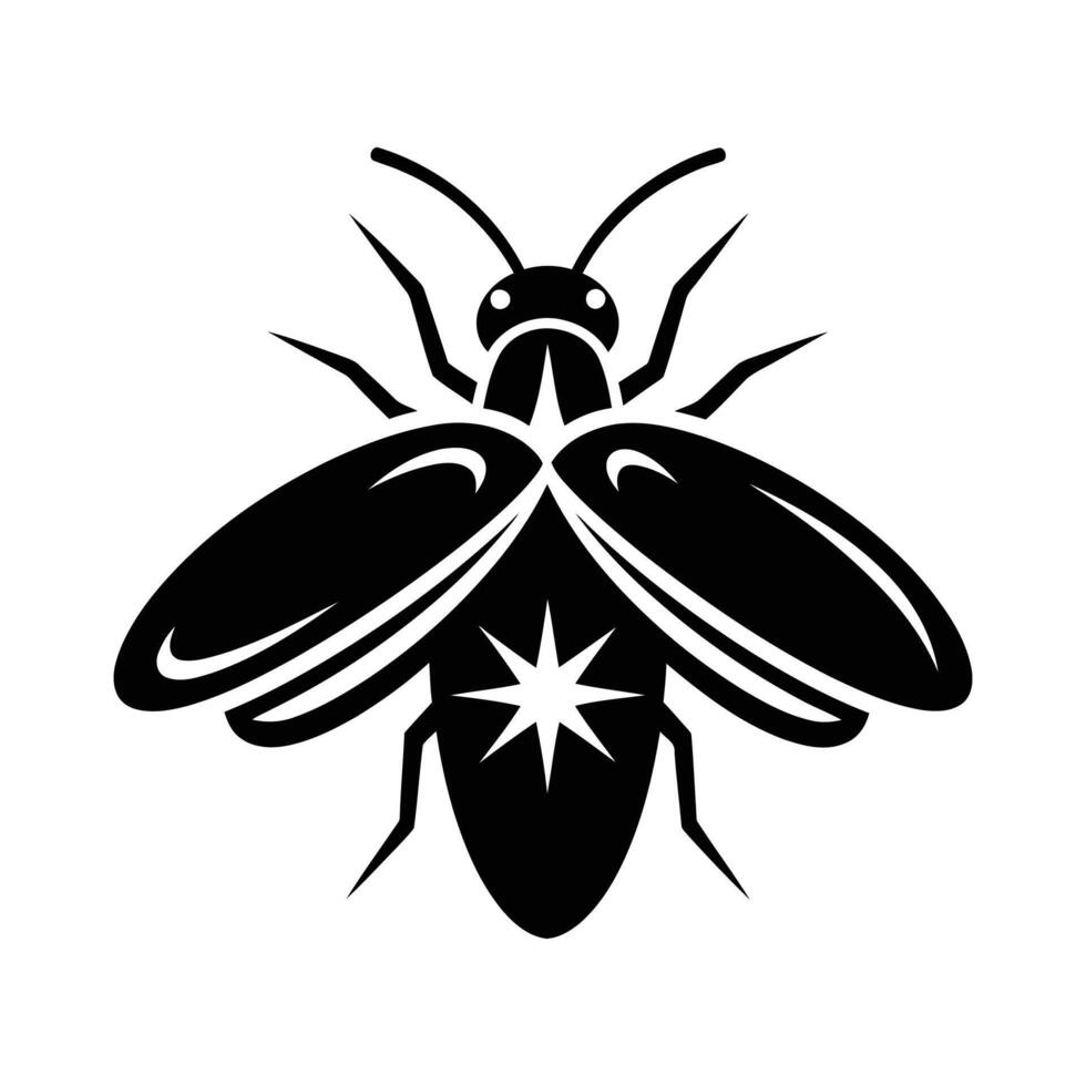 Stylized Black Insect Silhouette with Starburst Detail and Wing Design. vector