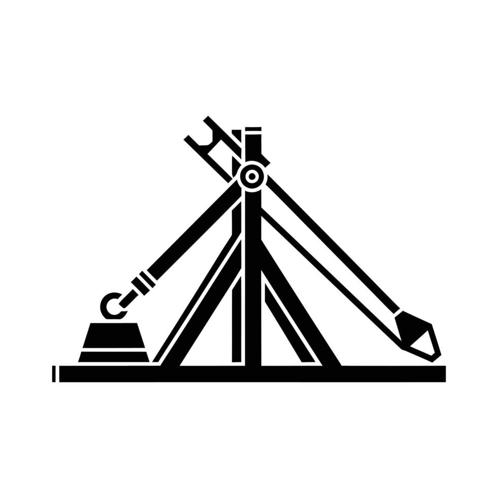 Black and white medieval trebuchet illustration. vector