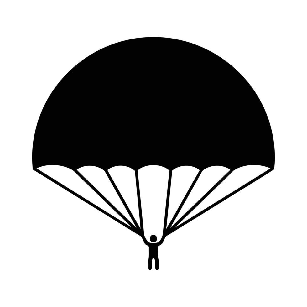 Black Silhouette of a Parachute with a Person Hanging Below. vector