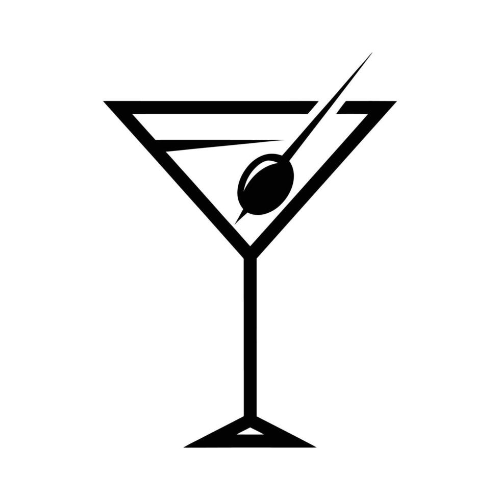Martini Glass Icon Bold Black Outline Olive on Pick. vector