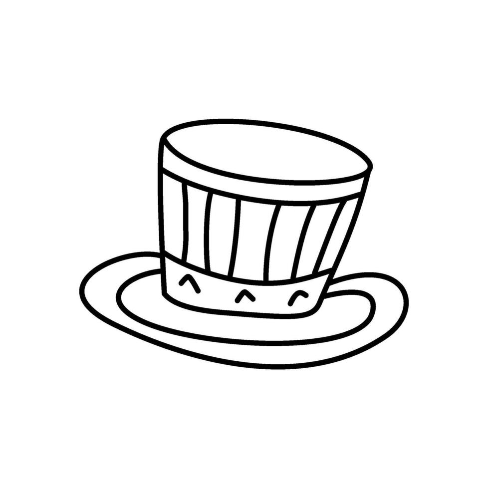 Hand-drawn top hat with a playful, cartoonish design and simple line art vector
