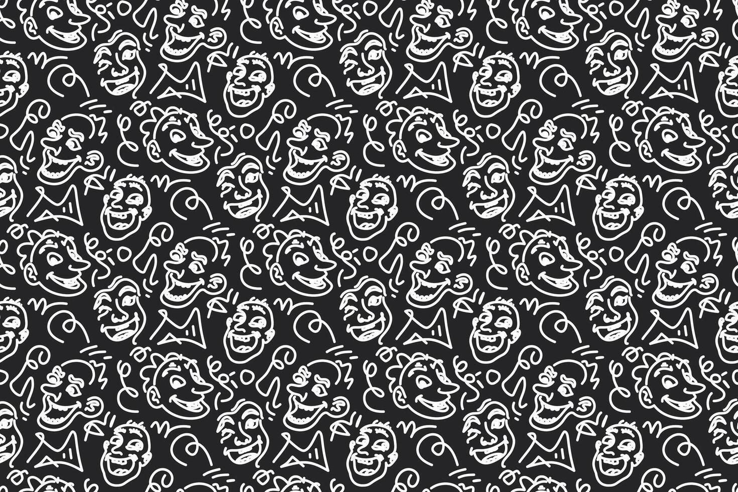 Whimsical Pattern of Cartoon Faces with Exaggerated Expressions vector