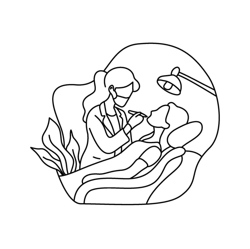 Dentist Performing Dental Examination on Patient in Modern, Minimalist Illustration vector