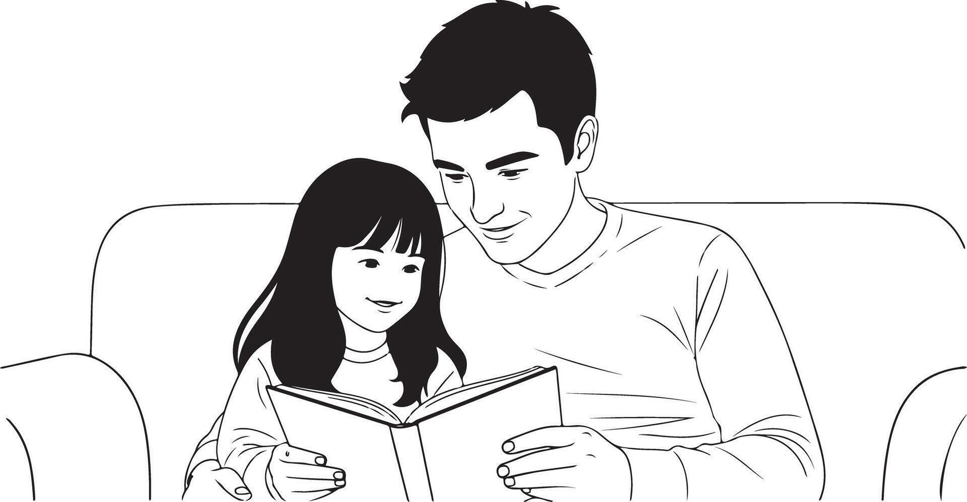 A man and a little girl are reading book together vector
