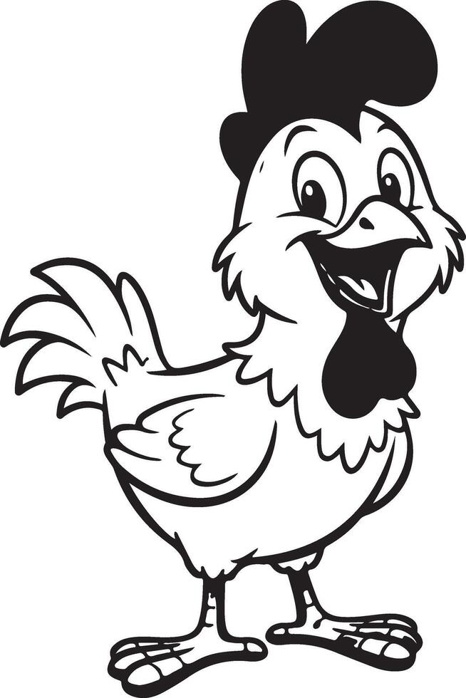 A cartoon chicken with a black and white background vector