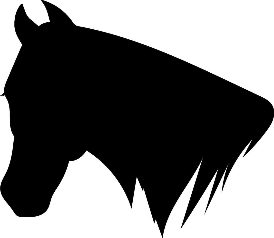 Black silhouette of a horse's head with a mane. illustration vector
