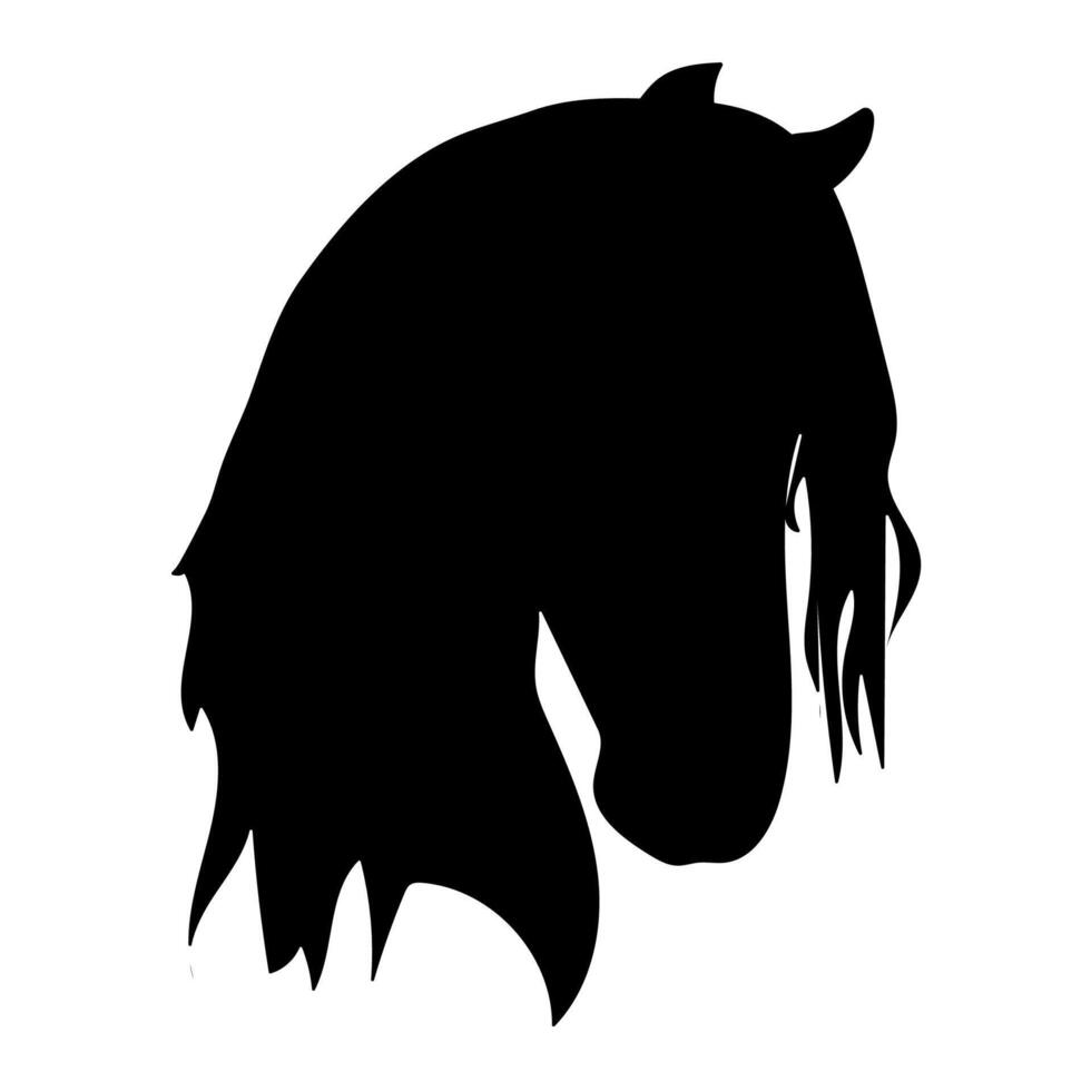 Elegant black silhouette of a horse's head with a beautiful mane on a white background. vector