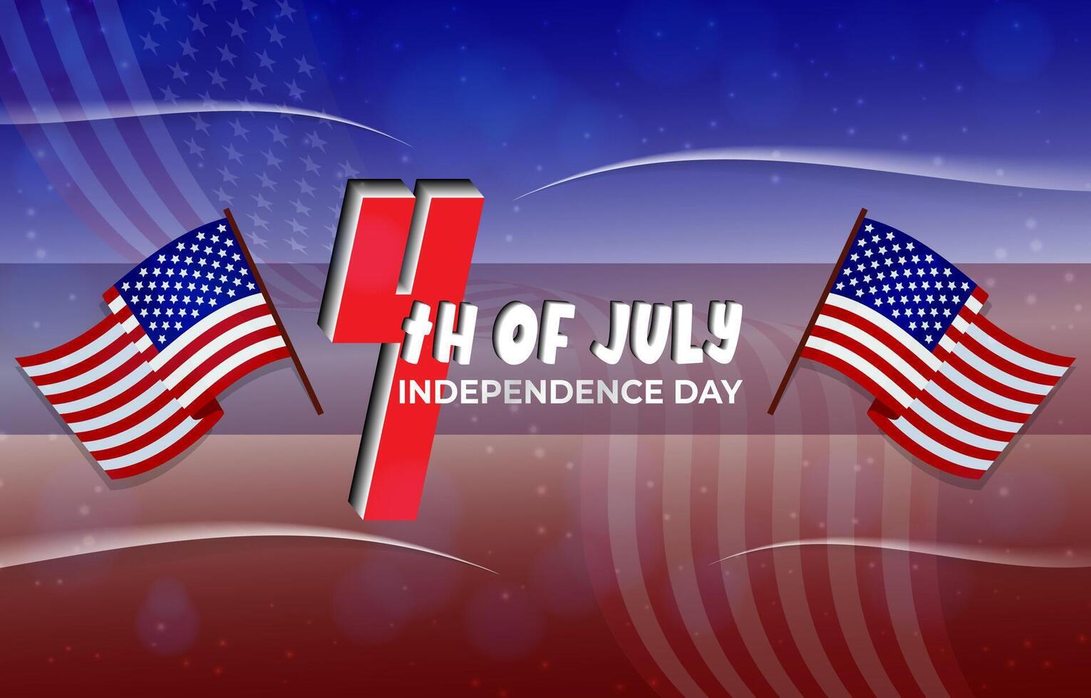 4th of july independence day celebration template banner with flag and abstract gradient blue and red background design vector