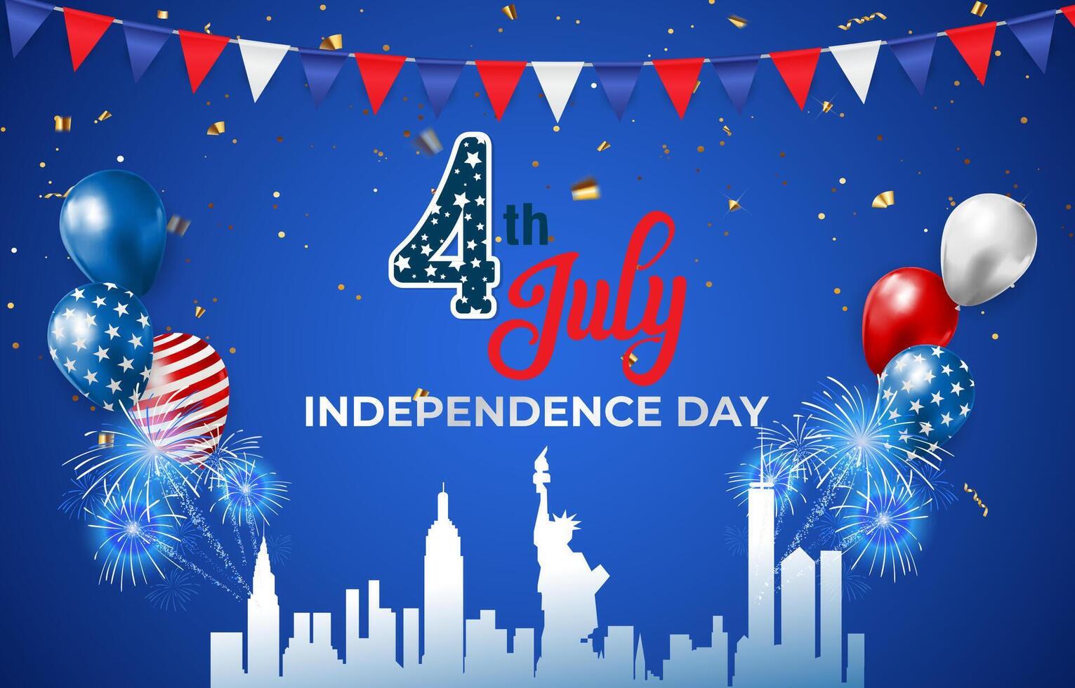 happy 4th of july independence day celebration template banner with abstract gradient blue background design vector
