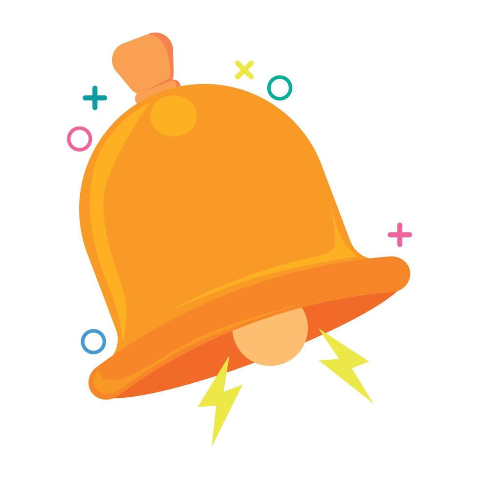 illustration of cute flat bell icon, ideal for app alert, sound notification, reminder, or digital interface elements. Bright, cheerful cartoon design perfect for web, mobile UI, or UX project. vector