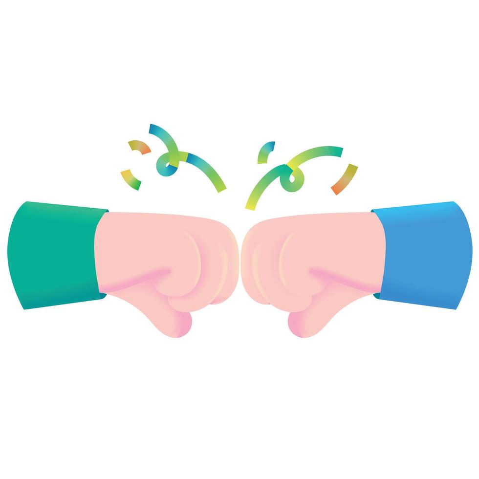 Two colorful cartoon fists bumping together in a gesture of greeting, success, teamwork or celebration. Perfect for communication, unity, or friendship themed design in mobile, web or print. vector