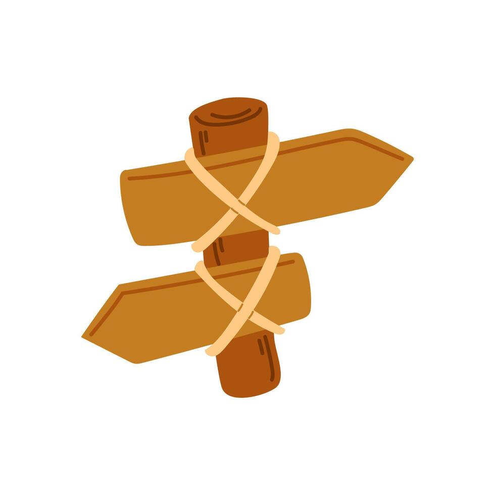 wooden signpost with rope tied to it, illustration vector