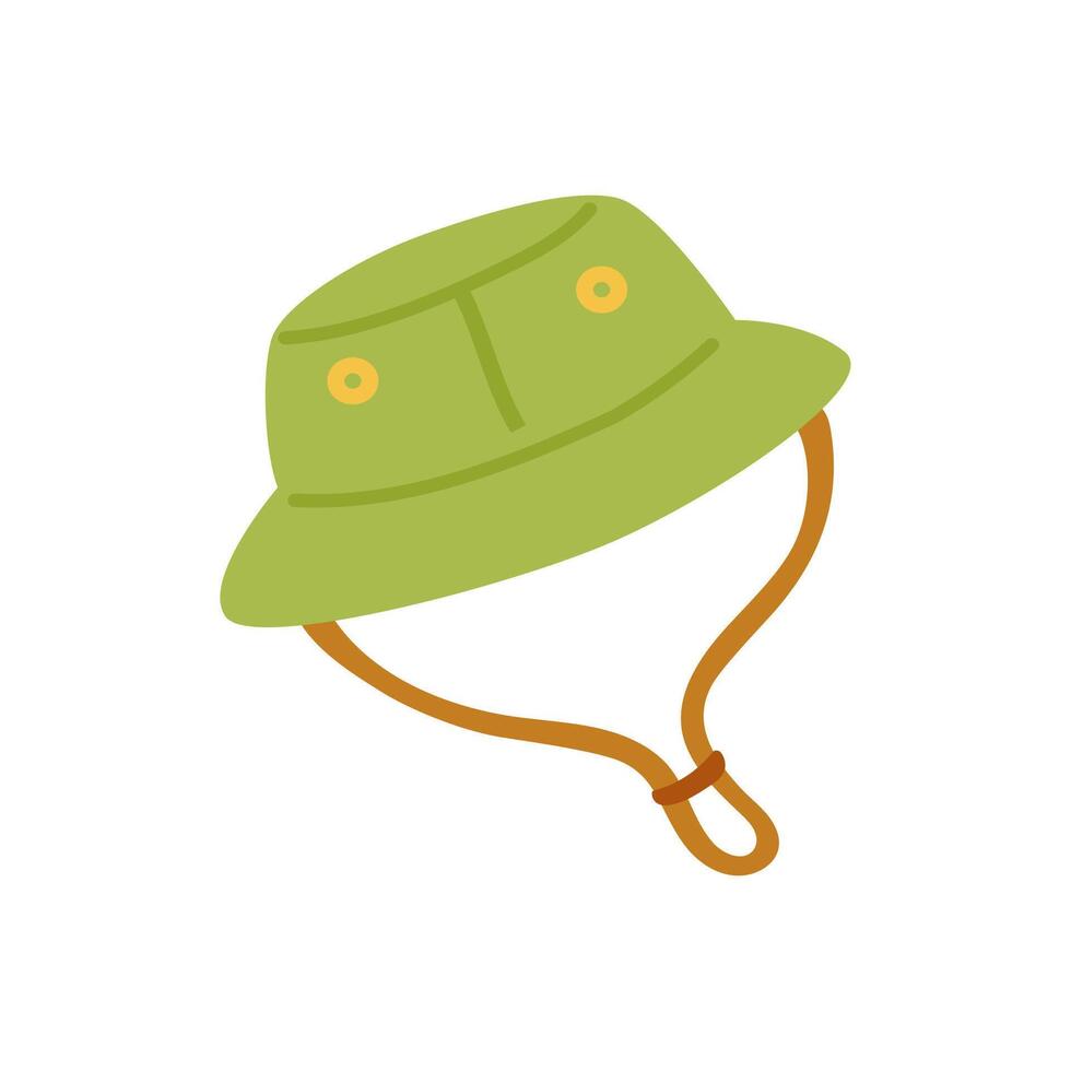 a green bucket hat with a brown strap vector