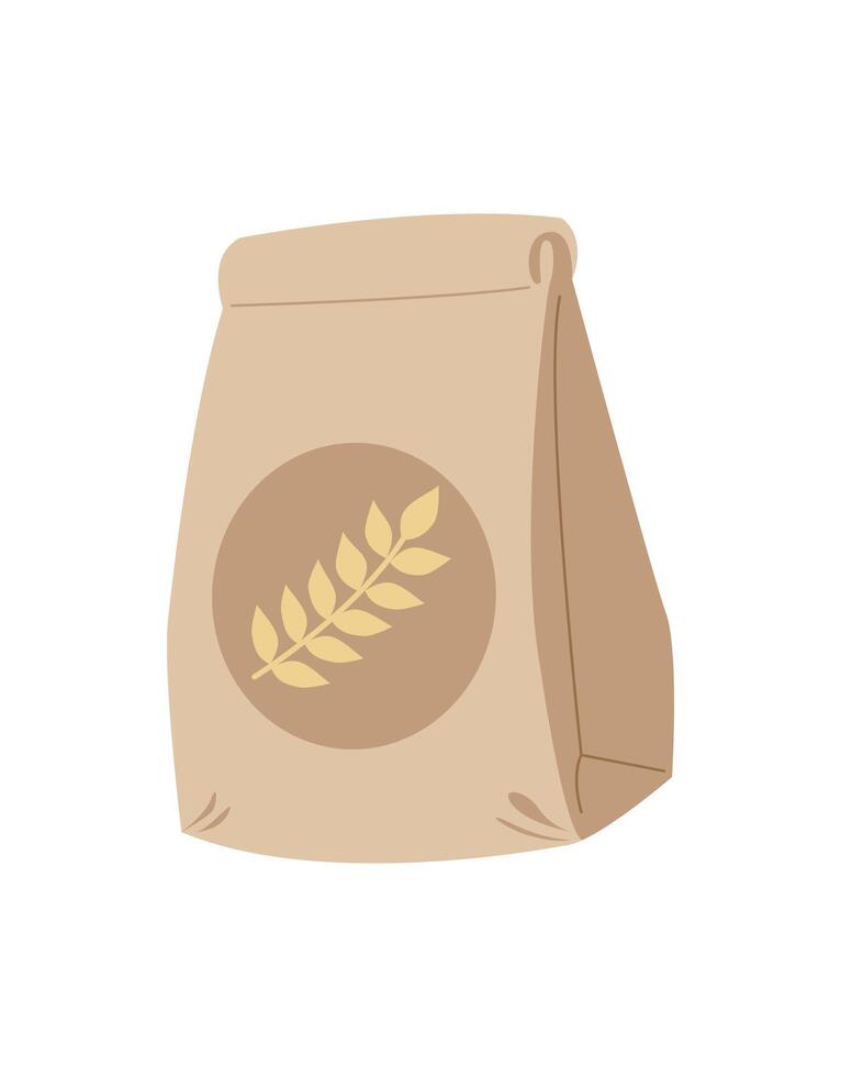 bag of flour with wheat leaf icon illustration vector