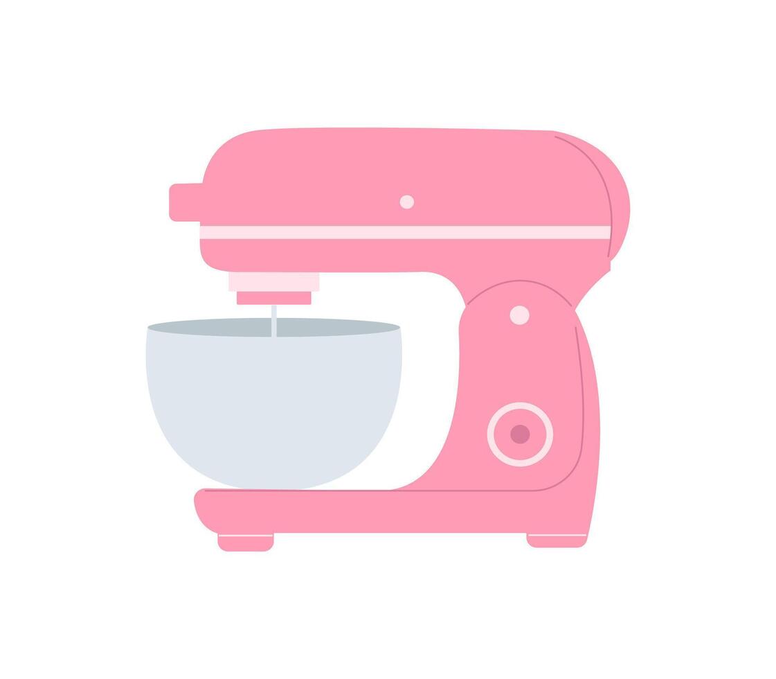 pink mixer with bowl on white background vector