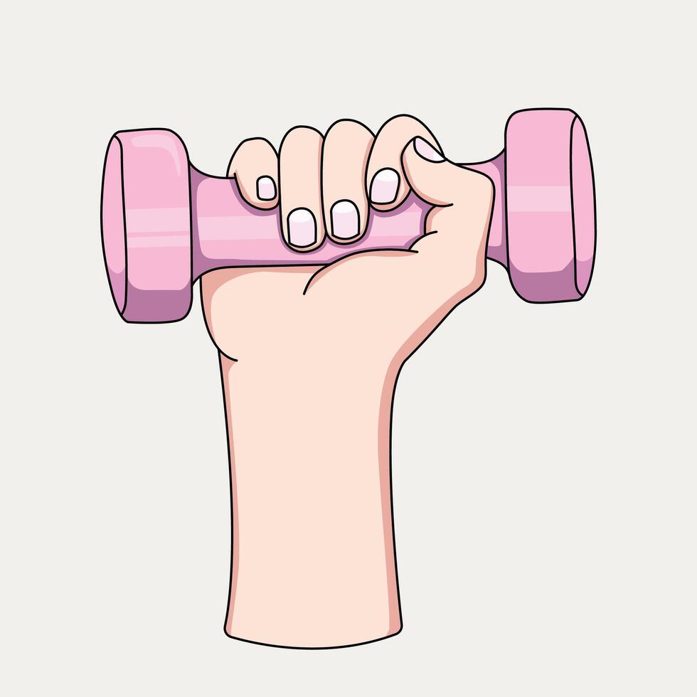 Illustration of Hand Holding a Pink Dumbbell vector