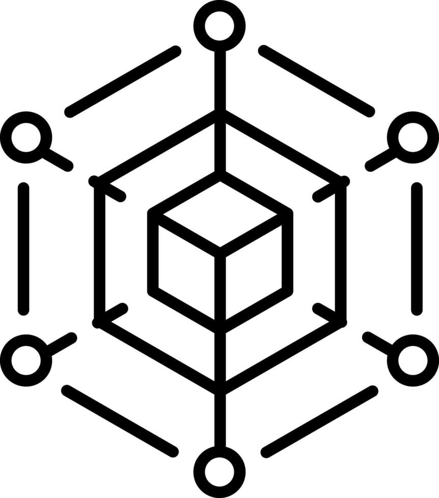 A linear style icon representing dimensional cube vector
