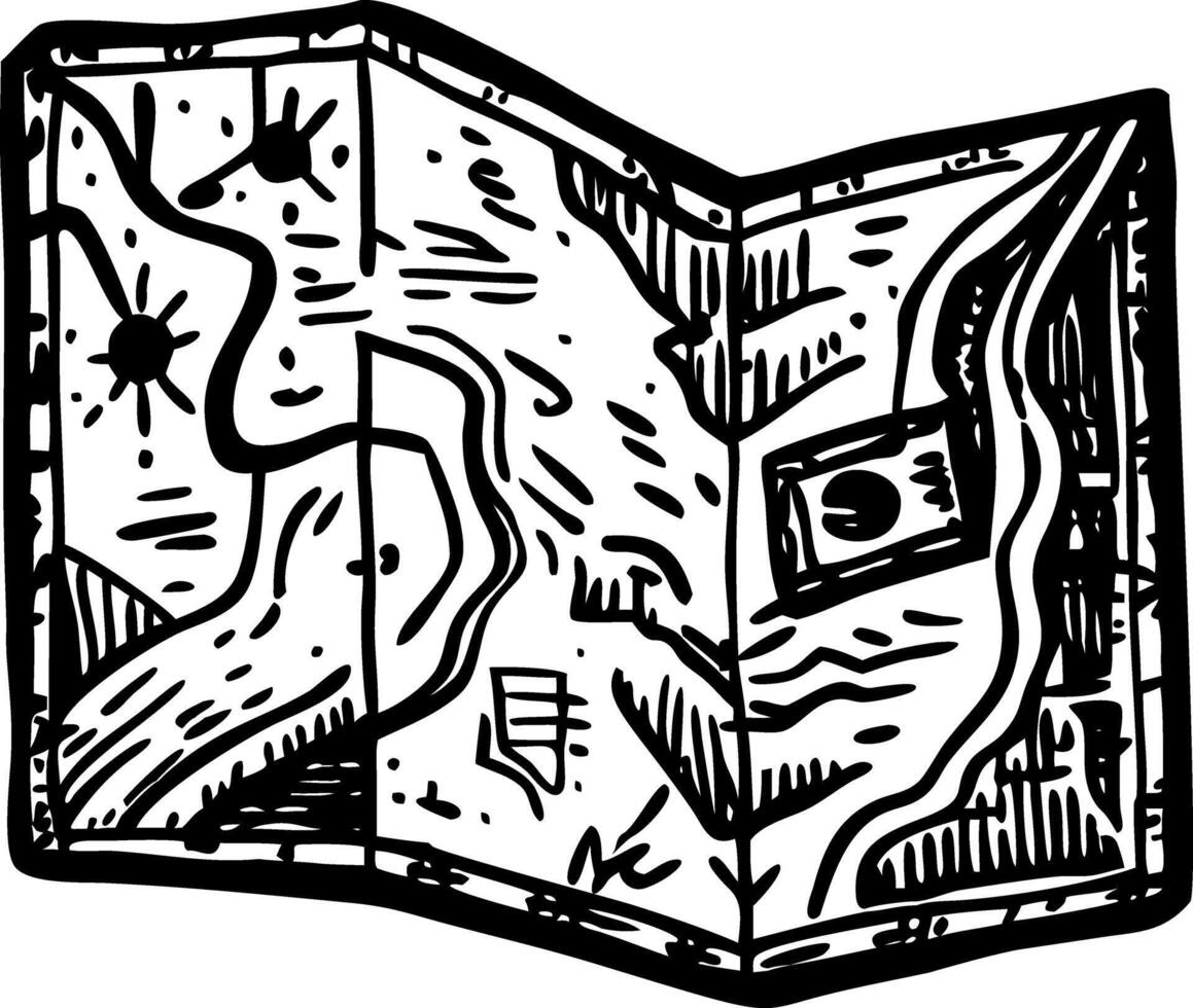 A vintage style illustration representing a folded map vector