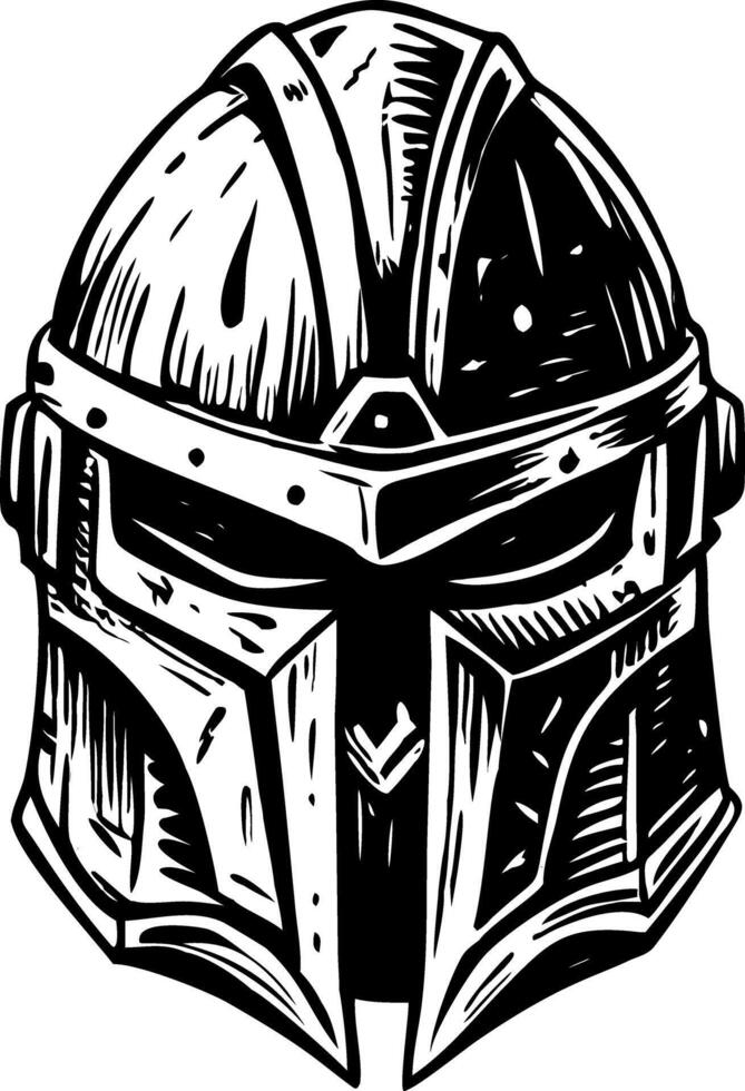 A vintage style illustration showing battle helmet vector