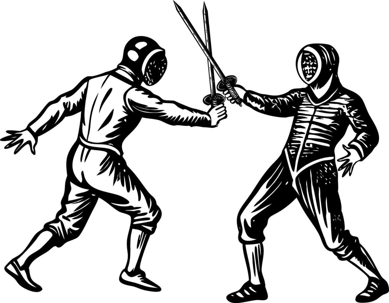 A vintage style illustration showing fencing duel vector