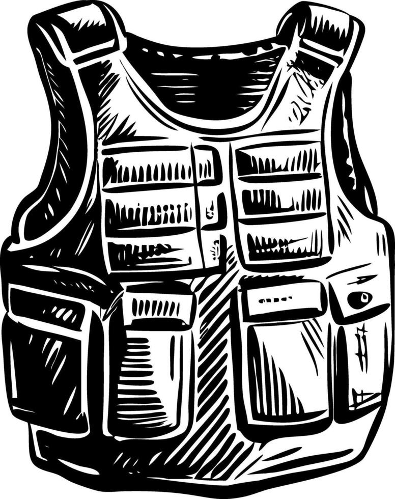 A vintage style illustration showing a combat vest vector