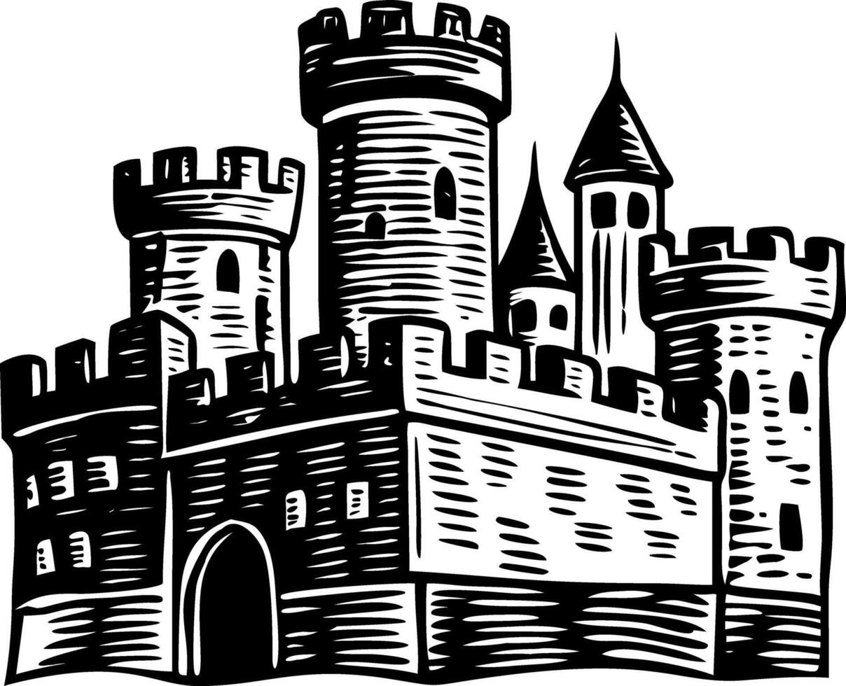 A vintage style illustration showing feudal castle vector