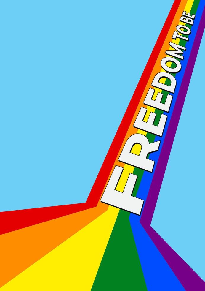 Spectrum of Freedom A symbolic digital artwork showcases the empowering words Freedom To Be intertwined with a vibrant rainbow spectrum stretching across a serene blue background. vector