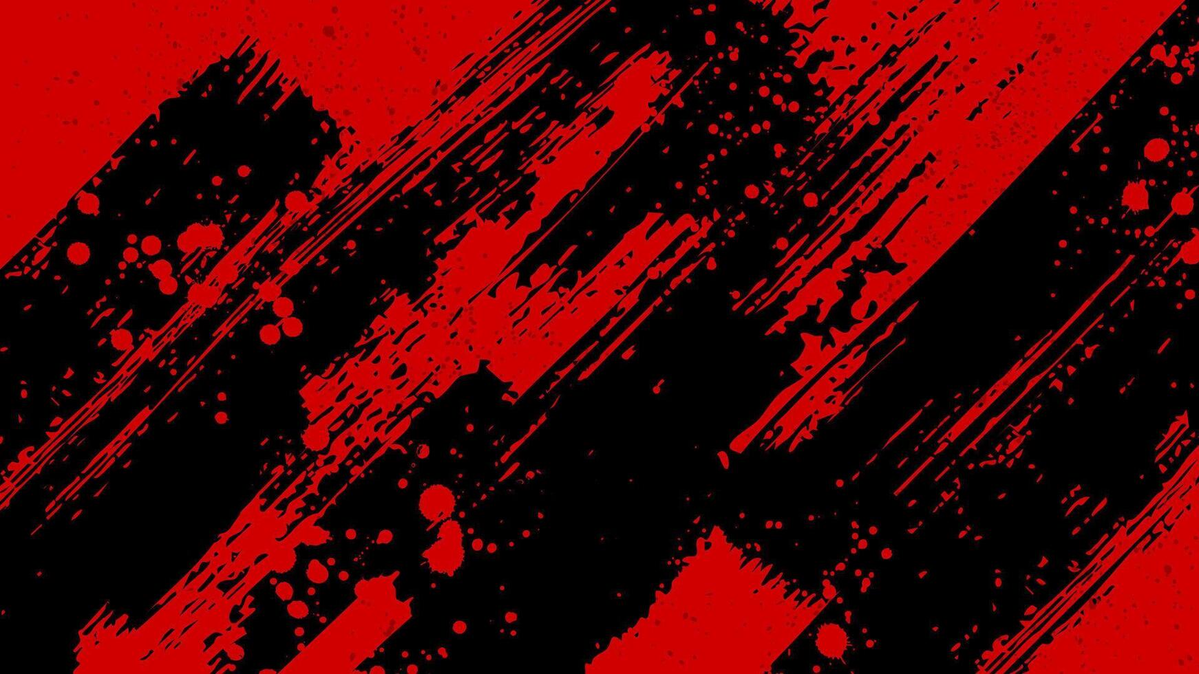 Red background with diagonal black brush strokes and scattered red drops. vector