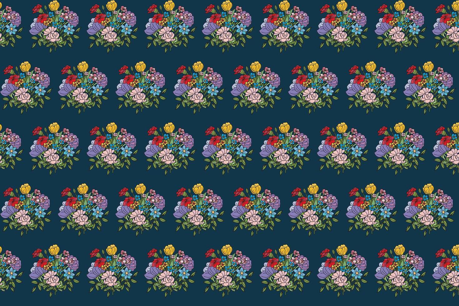 Pattern of abstract bouquet flower with leaf on deep blue background. vector